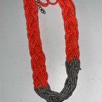 Paparazzi NWT  Orange & Silver Braided Seed Bead Beaded Necklace & Earring Set Photo 2