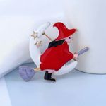 1pc Dropping Enamel Red‎ Witch White Moon Shape Brooch Pin Gold Plated Photo 9