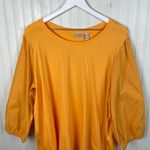 LOGO By Lori Goldstein  Cotton Modal & Poplin 3/4 Sleeve Top Size 1X Gold Yellow Photo 3