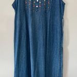 VTG BASIC EDITIONS Embroidered Denim Sleeveless Dress Maxi Blue Floral Size S Photo 0