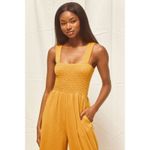 Lulus  Social Calendar Mustard Yellow Ribbed Knit Wide Leg Jumpsuit Photo 1