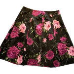 Talbots  Floral Skirt Black Pink Purple Cotton‎ Pleated Lined Back Zip Size 12P Photo 0
