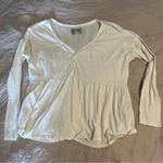 Anthropologie  Babydoll Long Sleeve Top Cream V Neck Buttons Size Medium Photo 0