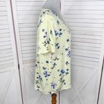 SO  Heritage Floral Lace Up V Neck Short Sleeve Blouse Yellow Blue Small Photo 2