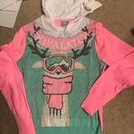 Women’s pink white teal deer ski sweater hoodie Photo 0