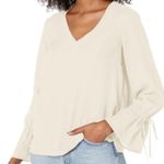 J.Crew Mercantile White Bow Bell Sleeve V-Neck Blouse Top Size L Photo 6