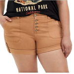 Torrid Button Fly Cuffed Chino Khaki Shorts Cotton Stretch Beige Size 12 Photo 0
