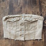 SheIn  Petites Raw Hem Button Front Denim Strapless Tube Top Tan Size Small Photo 3