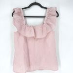 Club Monaco  Asmund Stripe Ruffle Tank Top Size S Blush Pink White Square Neck Photo 4