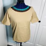 ZARA  Basic Khaki Top w Brown & Teal Ruffled Top Photo 3