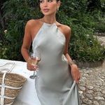 ZARA  midi dress satin effect slip halter maxi sage wedding party coctail Photo 0