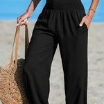 Cupshe Ocean Mist Lightweight Elastic Waist Women's Pants Size Medium Black Photo 0