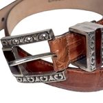 Brighton Vintage 1996  Women’s M 34” Brown Croc Embossed Leather Silver Tone Belt Photo 2