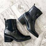 Bleecker and Bond  Croc Platform Boots Leather Square Toe Block Heel Black Size 11 Photo 0