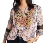 Anthropologie By  Shirt Womens Small White Gray Mathilda Top Multicolored‎ Boho Photo 7