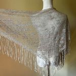 Vintage‎ 70s Metallic Fringe Shawl Made in Japan Boho Disco Festival Wrap Silver Photo 8