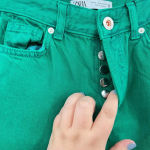 ZARA Washed Green High Waisted Denim Straight Cropped Jeans Size 0 Photo 4