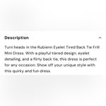 NWT Rubienn Eyelet Tired Back Tie Frill Mini Dress In Off White Photo 4