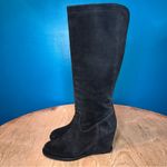 Johnston & Murphy  Black Suede Knee High Wedge Heeled Boots Zipper Women’s Size 9 Photo 4