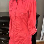 Bebe Utility Tunic Shirt Belle Pink Button-Front Stretch Poplin Blouse Size S Photo 6