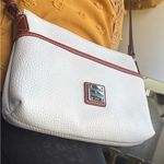 Dooney & Bourke Authentic  White Pebbled Leather Logo zip top crossbody Photo 8