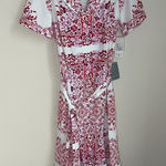 Julia Jordan BNWT  button up maxi dress white red floral tie waist women’s 12 Photo 0