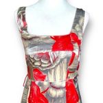 Yoana Baraschi Dress Red Floral Leaf Print Square Neck Sleeveless Knee Length Photo 3