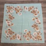 Women Floral Shawl Square Fringed Light Blue Tan Cream Elegant Accessory Photo 4
