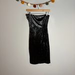 House Of CB  black velvet strapless gold chain lace up midi dress Photo 5