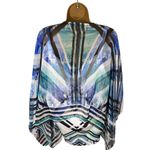 One World Poncho Overlay Blouse Abstract Geometric Print Blue White XL Photo 1