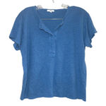 Lunya Blue Linen Henley T Shirt Top Womens XS sleep lounge pajama cozy summer Photo 0