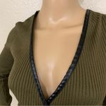 Say What? Say What Dark Green Ribbed Bodycon Dress With Faux Leather Trim Size M Photo 1