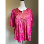 Anthropologie Boho Diamond Print Tunic Blouse Pink flowy whimsi romantic fairy m Photo 3