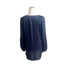 Chico's Chico’s Silky Sequin V-Neck Beaded Blouse Navy Bronze Size 1/Medium Elegant Photo 2