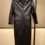 Women’s super Long black leather goth jacket size large Photo 7