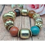 Chunky Lightweight Statement Stretch Bracelet Beaded Brushed Gold Tone Photo 4