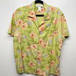 Vintage Jones New York Sport Womens Shirt XL Floral Linen Cotton Tropical Beachy Green Photo 0