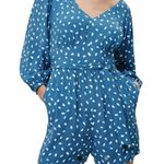 Loft  Blue  and White V Neck Romper. Size 4 Photo 0