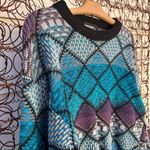 Vintage 90s blue purple teal black argyle pattern crewneck sweater MEDIUM Photo 1