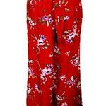 New Look Wide Leg High Rise Pant Elastic Waist Red Multi Floral Women’s Medium Photo 0