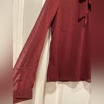 NWT Aconiya Size M Burgundy Swiss Dot Chiffon Lined High Neck Bow Lined Top Red Size M Photo 3
