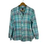 Talbots  Classic Cotton Shirt Sea Plaid Large Blue Button Up Lightweight Coastal Photo 1