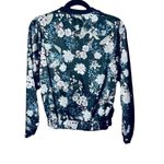 Asian Floral Bomber Jacket Zip Front Black Photo 4