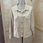 ZARA Cream Beige Cropped Frayed Hem Denim Cotton Jacket Utility Casual Boxy XL Photo 2
