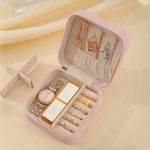 1pc Mini Jewelry‎ Box, Portable Jewelry Storage Box, PU Leather Small Organizer Pink Photo 8