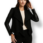 Diane Von Furstenberg  Womens Draped Jacket Black Leather Sleeve Blazer US 4 Photo 0