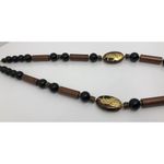Gorgeous Large 22" Beaded Necklace Unique Large Pendant Bronze Brown Black Beads Photo 5
