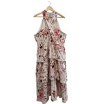 EXPRESS XL Floral Criss Cross Tiered Ruffle Linen Sleeveless Halter Midi Dress Photo 1
