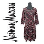 Neiman Marcus | NWT | Large | Black/Red Abstract Argyle 3/4 Sleeve Sweater Dress Photo 1
