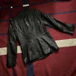 Carlson black collared genuine leather jacket contrast stitching button down S Photo 3
